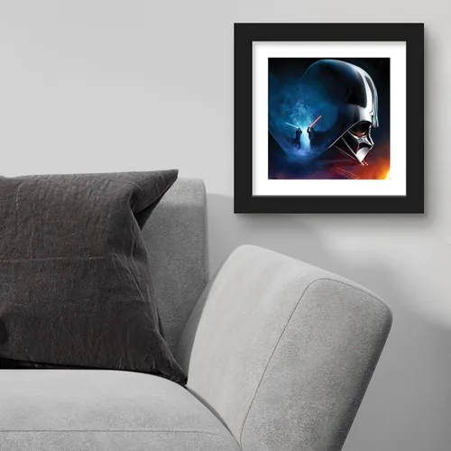 Vista 4 de Gallery Pops Star Wars: Obi-Wan Kenobi - Arte de pared de Darth Vader Saber Fight, versión enmarcada en negro, 12 x 12 pulgadas