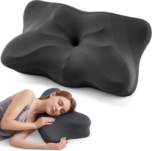 Vista 21 de OLIXIS Almohada cervical de contorno para aliviar el dolor de cuello, ergonómica de doble altura Azul