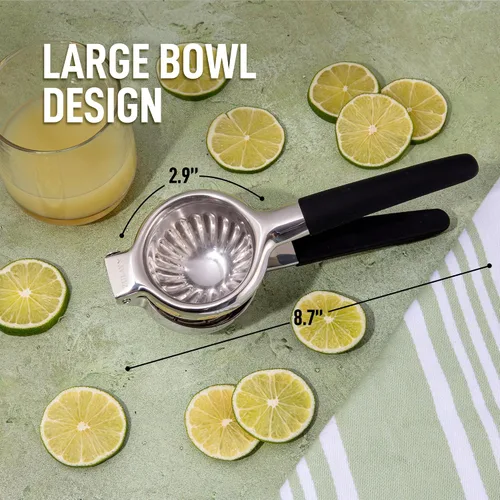 Vista 2 de Zulay Kitchen Exprimidor de limón de acero inoxidable, antideslizante, diseño ergonómico con cuenco exprimidor sólido y resistente, exprimidor negro