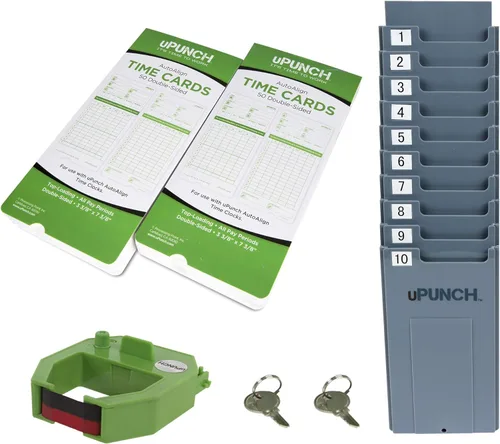 Vista 6 de uPunch HN1500, paquete inicial de reloj registrador para pequeñas empresas: sistema de reloj de punzonado para empleados con 100 tarjetas, estante