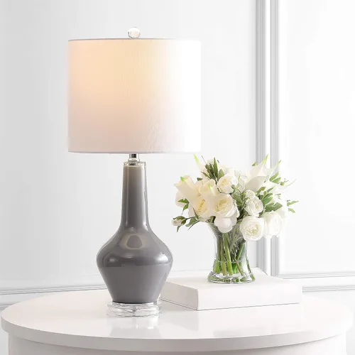 Vista 2 de SAFAVIEH Lighting Collection - Juego de 2 lámparas de mesa de terciopelo modernas y contemporáneas de cristal gris ahumado de 24 pulgadas para Gris