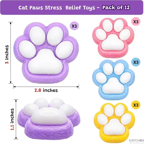 Vista 2 de KatchOn Cat Paw Squishy Toys Pack of 12, Slow Rising Squeeze Sensory Toys