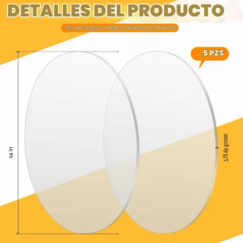 Vista 2 de Beeveer 5 hojas acrílicas redondas de 1/8 pulgadas, círculo acrílico transparente de 14 pulgadas de diámetro, disco redondo para pastel, mesa
