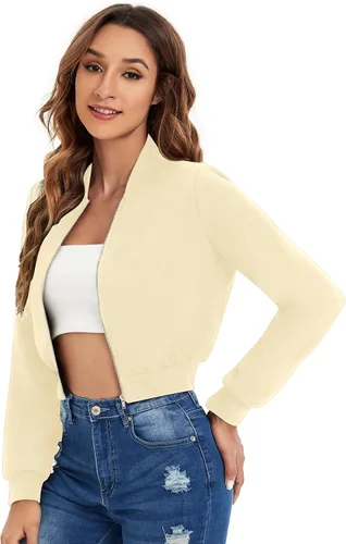 Vista 4 de SweatyRocks Chaqueta tipo bombardero de manga larga con cremallera para mujer