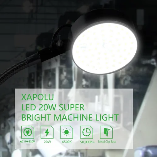 Vista 2 de Luz de trabajo con abrazadera LED de 20 W con base de clip de metal, 2000 lúmenes, 6500 K, enchufe de 110 V, luz de prensa de taladro con cuello