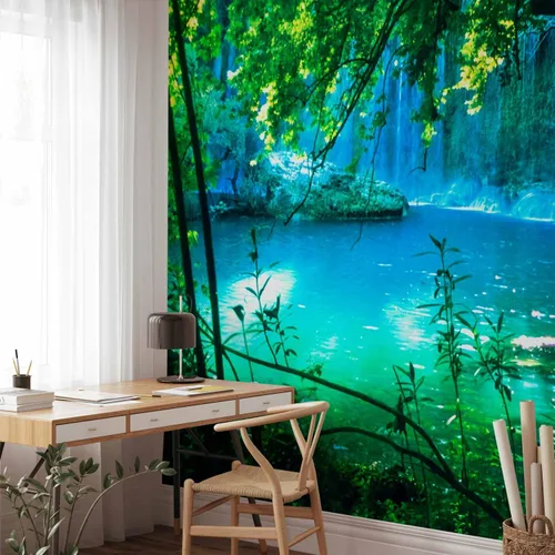 Vista 2 de artgeist - Papel pintado de pared de alta calidad, cascada para sala de Cascada #01
