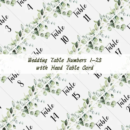 Vista 3 de Zonon 26 Piezas Tarjetas de Números de Mesa de Boda 1-25 con Números de Mesa Principal Tarjetas de Doble Cara de Follaje de Eucalipto Centros