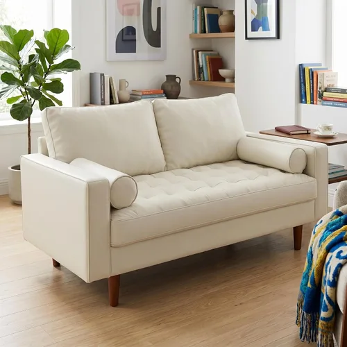 Vista 68 de Container Furniture - Sofá de piel sintética para la sala de estar moderna con cojines extraíbles y patas de madera maciza, sofá estilo lujoso