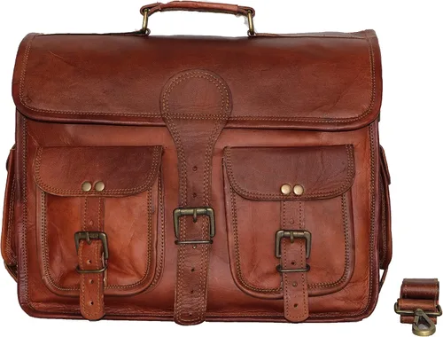 Vista 9 de Leather messenger bag laptop case office briefcase gift for men computer distressed shoulder bag