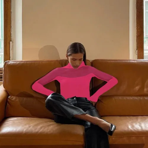 Vista 5 de LYANER Body de malla de manga larga con cuello alto falso para mujer