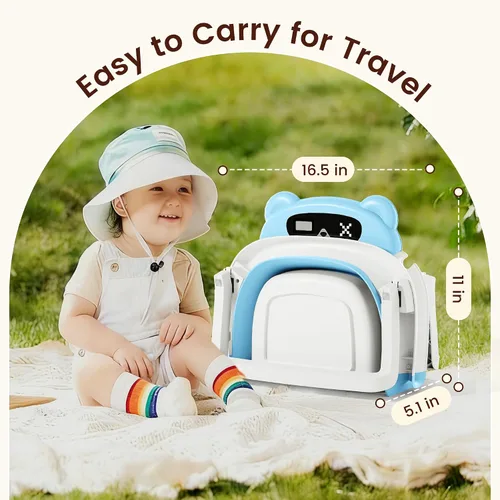 Vista 5 de Bañera para bebé, bañera plegable para recién nacidos a niños pequeños (0-18 meses), bañera plegable para viajar con termómetro, cojín suave, azul
