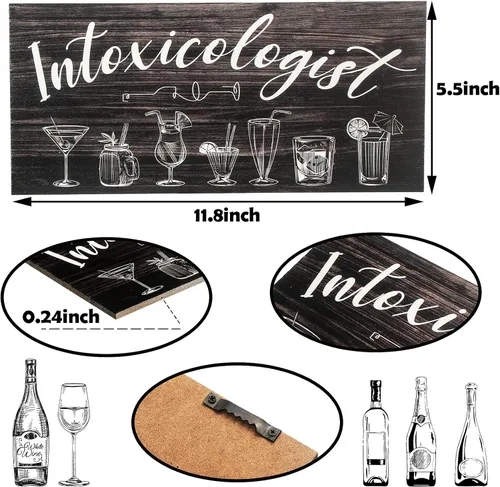 Vista 2 de Jetec Intoxicologist - Letreros de madera para bar, decoración con patrones de bebidas, placa de madera, arte de pared, pub, decoración de bar