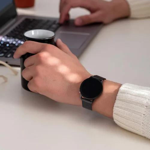 Vista 6 de Amzpas Correa de reloj de metal de liberación rápida de 0.787 in 0.866 in, correa de reloj de acero inoxidable, correa de repuesto magnética de Negro