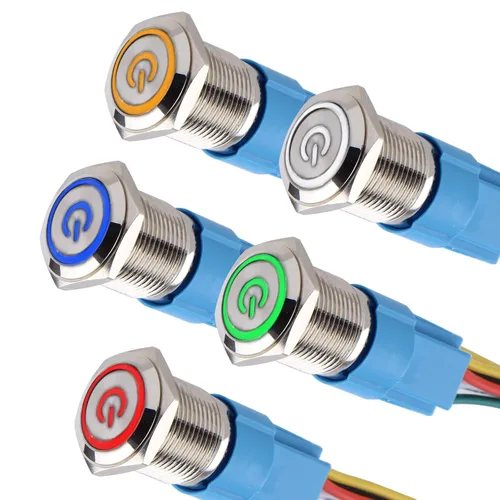 Vista 12 de 5 piezas de interruptor de botón de presión de cierre de metal de 16 mm impermeable, carcasa plateada, 12V-24V, 1NO 1NC, encendido/apagado