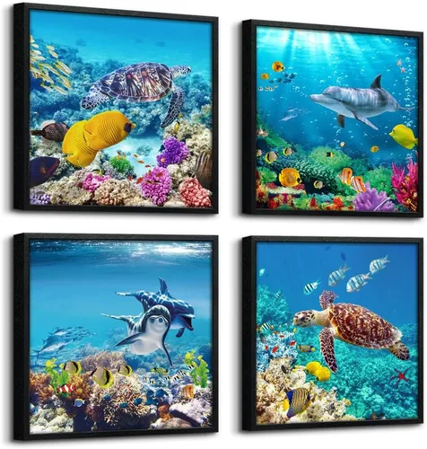 Vista 11 de Arte de pared para dormitorio, flor azul cian en blanco y negro, decoración de pared para decoración del hogar, pintura de arte de 12 x 12 pulgadas