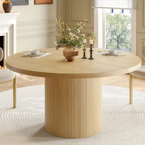 Vista 11 de ONBRILL Mesa de comedor redonda de 47 pulgadas para 4-6, color negro Mesa de cocina circular con base acanalada, mesas modernas de granja