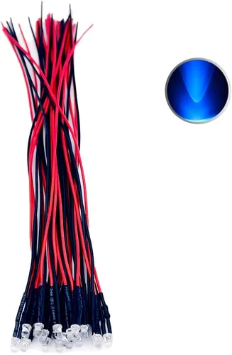 Vista 30 de 30 piezas de luces LED de 12 voltios de 3mm con parte superior plana verde, diodos emisores de luz precableados, lente de agua transparente de 7.9