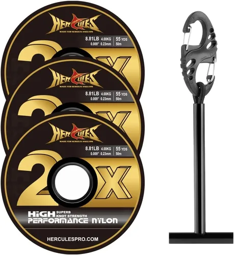Vista 14 de HERCULES Tippet de pesca con mosca, paquete de 3 con soporte para volquetas, 55 yardas