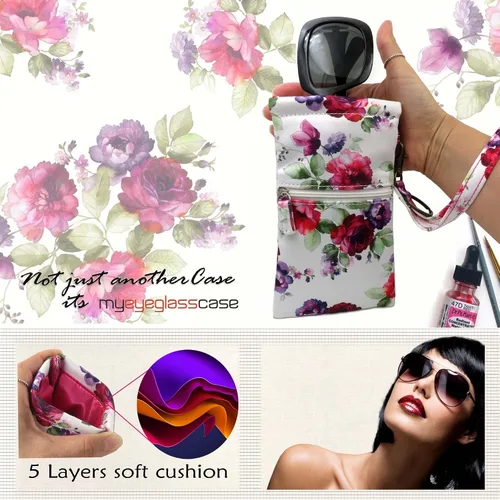 Vista 4 de Bolsa suave para lentes de sol, soporte extra grande para anteojos con soporte para gafas con cordón de muñeca y paño de limpieza