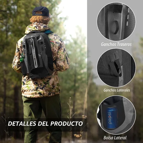 Vista 5 de Mochila impermeable Trudave, mochila impermeable sumergible, bolsa seca flotante recubierta de TPU con cierre hermético para kayak, pesca Negro