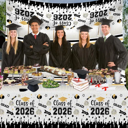 Vista 7 de Mantel de decoración de graduación para clase de 2026 – 3 piezas de plástico para mesa de graduación de felicitaciones, cubierta de mesa