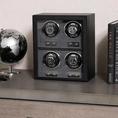 Vista 2 de ROTHWELL Bobinadora de 4 relojes para relojes automáticos con motor silencioso con múltiples velocidades y ajustes de rotación (negrogris)