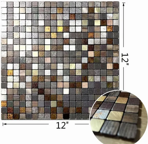 Vista 2 de Azulejos de Respaldo de Metal Despegar y Pegar para Cocina Decoración de Pared 3D Azulejos de Mosaico de Aluminio para Baño, 12"x12"x0.15
