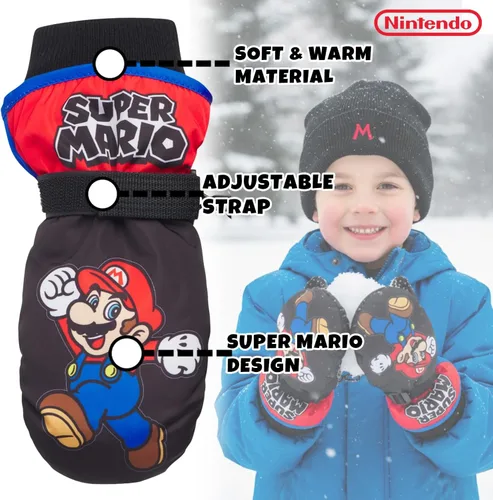 Vista 3 de Nintendo Guantes de esquí Mario Bros. Super Mario Bros. Guantes de esquí o mitones (2-7), talla 2-4, Mario Mitten
