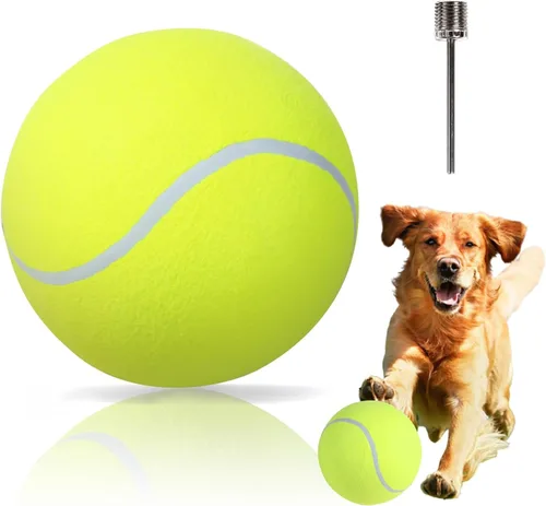 Vista 2 de TYLIN Pelota de tenis gigante para perros de 9.5 pulgadas, divertida pelota de deportes al aire libre, pelotas de tenis grandes amarillas