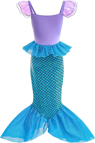 Vista 3 de GZ-LAOPAITOU Little Girls Mermaid Dress Mermaid Costume Halloween Birthday Party Dress Up Outfits with Accessories Wig