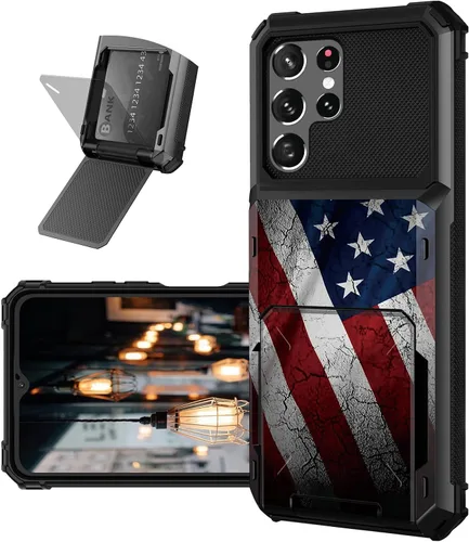 Vista 26 de Funda tipo cartera para Samsung Galaxy S22 Ultra con ranura para tarjetero, funda con tapa híbrida de doble capa, resistente, a prueba de golpes