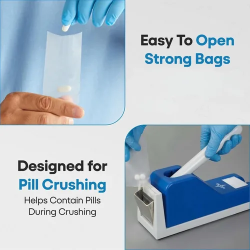 Vista 4 de Medline Silent Knight - Bolsas trituradoras de píldoras (paquete de 1000) Clear Plastic Medication Crushing Bag Sleeves, Cross-Contamination