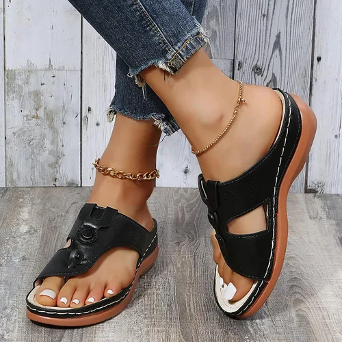 Vista 8 de Sandalias planas de verano elegantes para mujer, sandalias ortopédicas para mujer, soporte de arco