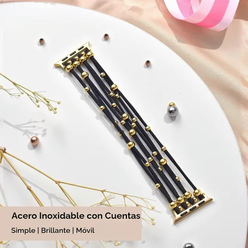 Vista 3 de VISOOM Pulsera bohemia con cuentas compatible con Apple Watch de 38/40/41/1.654 in para mujer – Correa elástica de iWatch para mujer para Apple