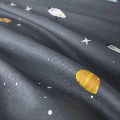 Vista 5 de Wake In Cloud - Juego de edredón espacial, tela 100% algodón, temática de constelación con lindas estrellas, cohetes y astronautas para adolescentes