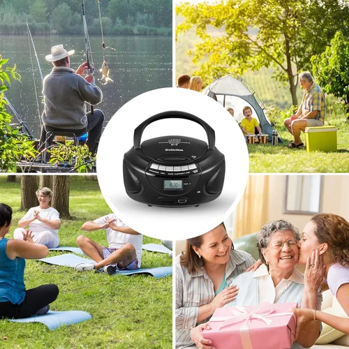 Vista 6 de Gelielim Reproductores de CD portátiles para el hogar, Boombox de CD con radio estéreo AM/FM, Bluetooth, USB, tarjeta SD, unidad MMC, entrada