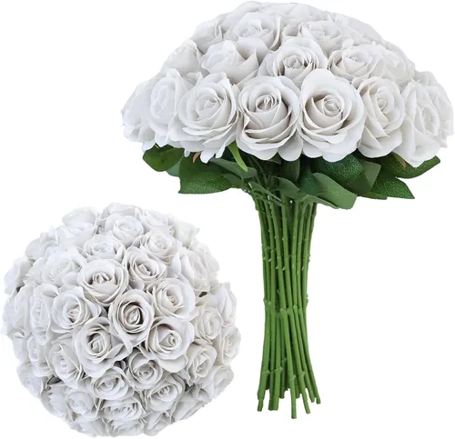 Vista 9 de LVEFIT - 12 rosas artificiales de otoño para decoración de otoño Beige