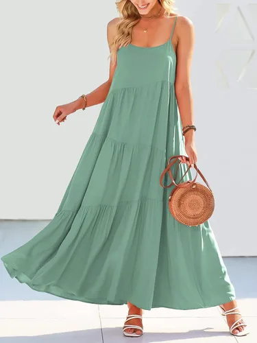 Vista 3 de ANRABESS - Vestido largo de verano para mujer, vestido de lino casual, holgado, sin mangas, con tirantes delgados y estilo bohemio, para playa