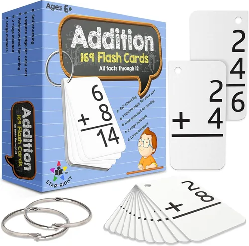 Vista 9 de Tarjetas de Matemáticas Star Right - Tarjetas de División - Juego de Matemáticas con 156 Tarjetas Perforadas - 2 Anillos Encuadernadores