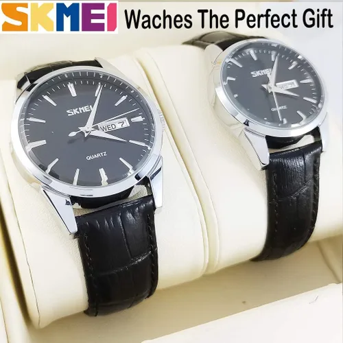 Vista 4 de SKMEI Par de relojes para parejas, hombres y mujeres, para él y para ella, juego de relojes para esposo, esposa, San Valentín, reloj de pulsera a