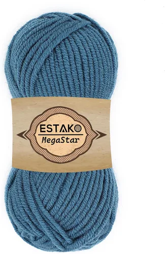 Vista 48 de Estako Megastar, 3.52 Oz (100g) de hilo de acrílico 75% y lana 25%, suave, peso grueso voluminoso #5 para crochet y tejer 120 yardas (110m)