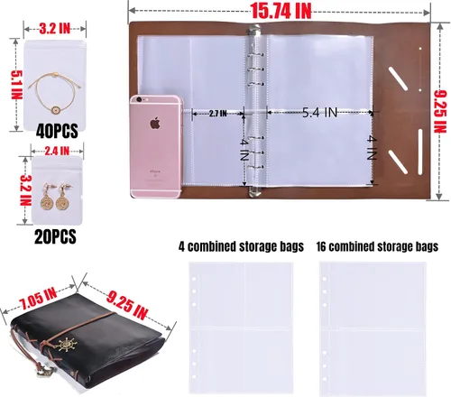 Vista 5 de Wilowdale - Organizador de joyas de viaje de piel sintética, con bolsillos y 60 bolsas de PVC antioxidantes, organizador de aretes, estuche de viaje