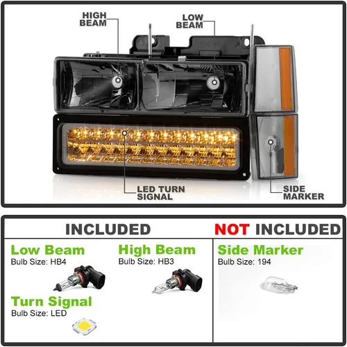 Vista 2 de ACANII - Para 1988-1993 GMC Sierra Chevy Silverado C/K C10 faros ahumados+luces LED de señal de parachoques 4 piezas izquierda + derecha