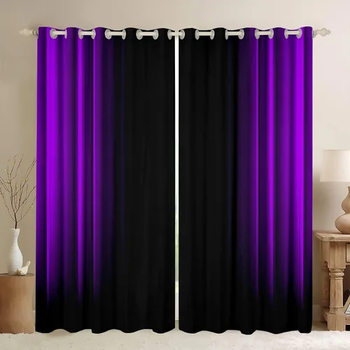 Vista 37 de Feelyou Cortinas abstractas degradadas para niños, adolescentes y mujeres, cortinas de ventana azules, moradas y negras, tratamientos geométricos