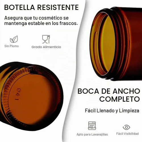 Vista 2 de Tarro de vidrio ámbar con tapas, Tecohouse tarros de vidrio de 4 oz, 2 oz y 1 oz con tapas y calcomanías, recipientes de viaje reutilizables