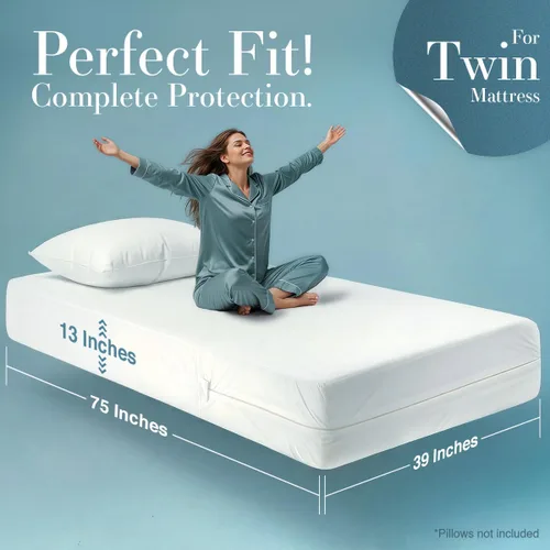 Vista 2 de Utopia Bedding - Protector de colchón Twin con zíper, 100% impermeable, a prueba de chinches y ácaros del polvo, funda para colchón absorbente de 6