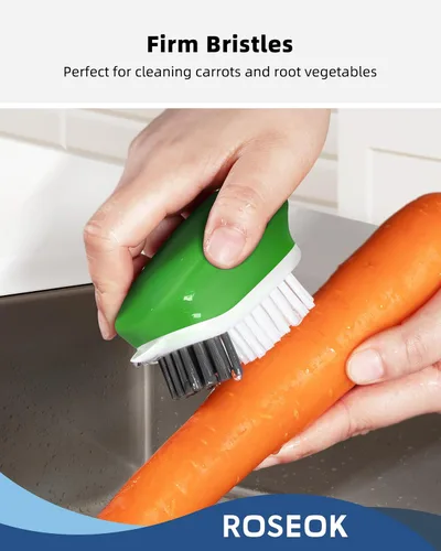 Vista 6 de ROSEOK Cepillo para limpiar papas y verduras, cepillo de cocina autónomo para limpieza de frutas y verduras, verde, paquete de 2 Self-Standing