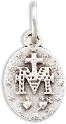 Vista 3 de Catholica Shop Colgante Mini Medalla Milagrosa Nuestra Señora de Gracia Tono Plata Hecho en Italia Lote de 12, epoxi, No es una piedra preciosa