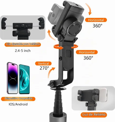Vista 8 de Trípode con palo de selfie de 71 pulgadas para iPhone/Android, trípodes de seguimiento automático facial con luz, estabilizador gimbal fuerte