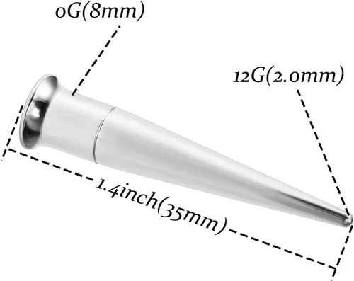 Vista 2 de Vsnnsns 14G 12G 10G 8G 6G 4G 2G 0G 00G 316L - Kit de estiramiento de acero inoxidable quirúrgico 316L, pasador de inserción para oreja, nariz